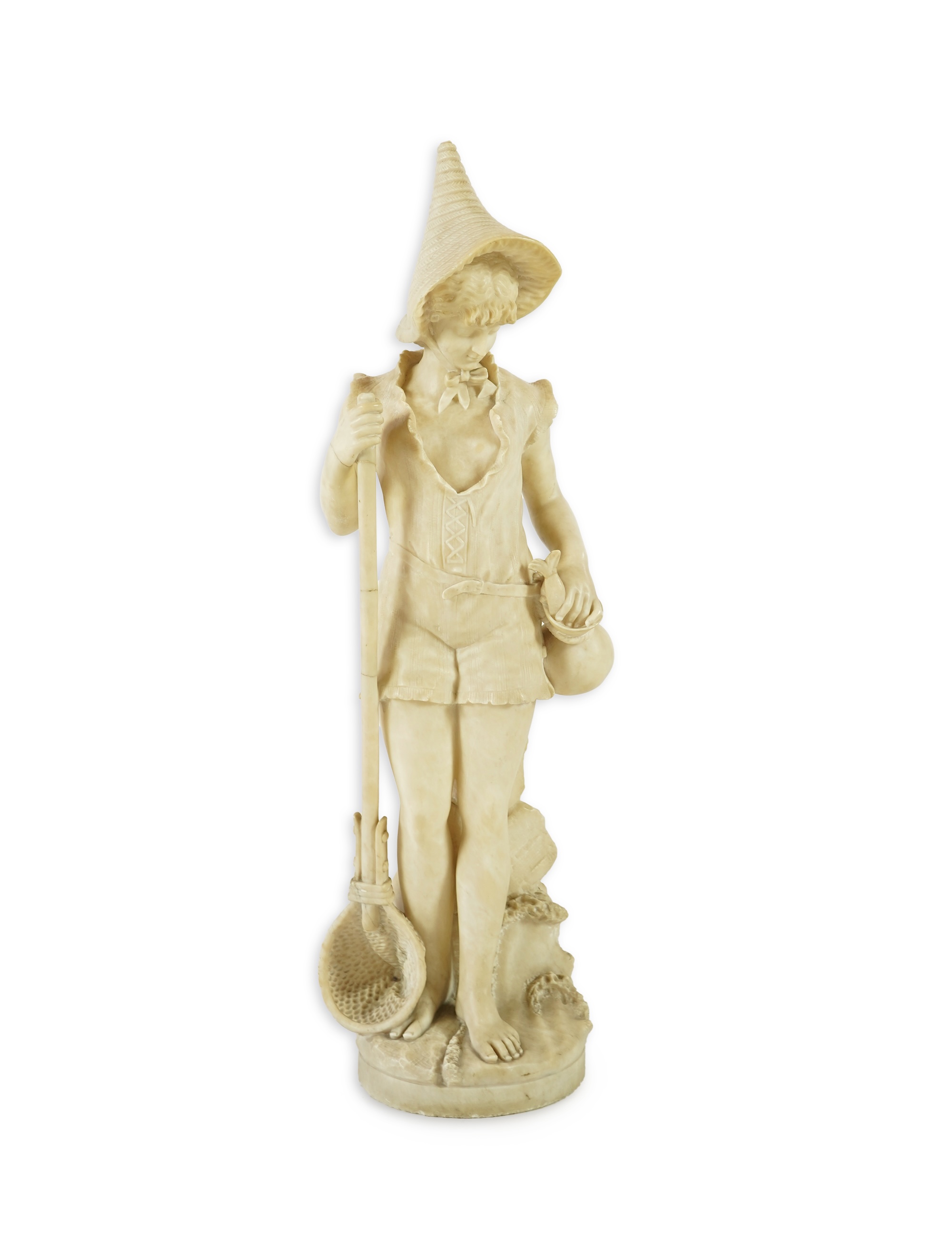 A Continental alabaster figure of a woman fishing, early 20th century